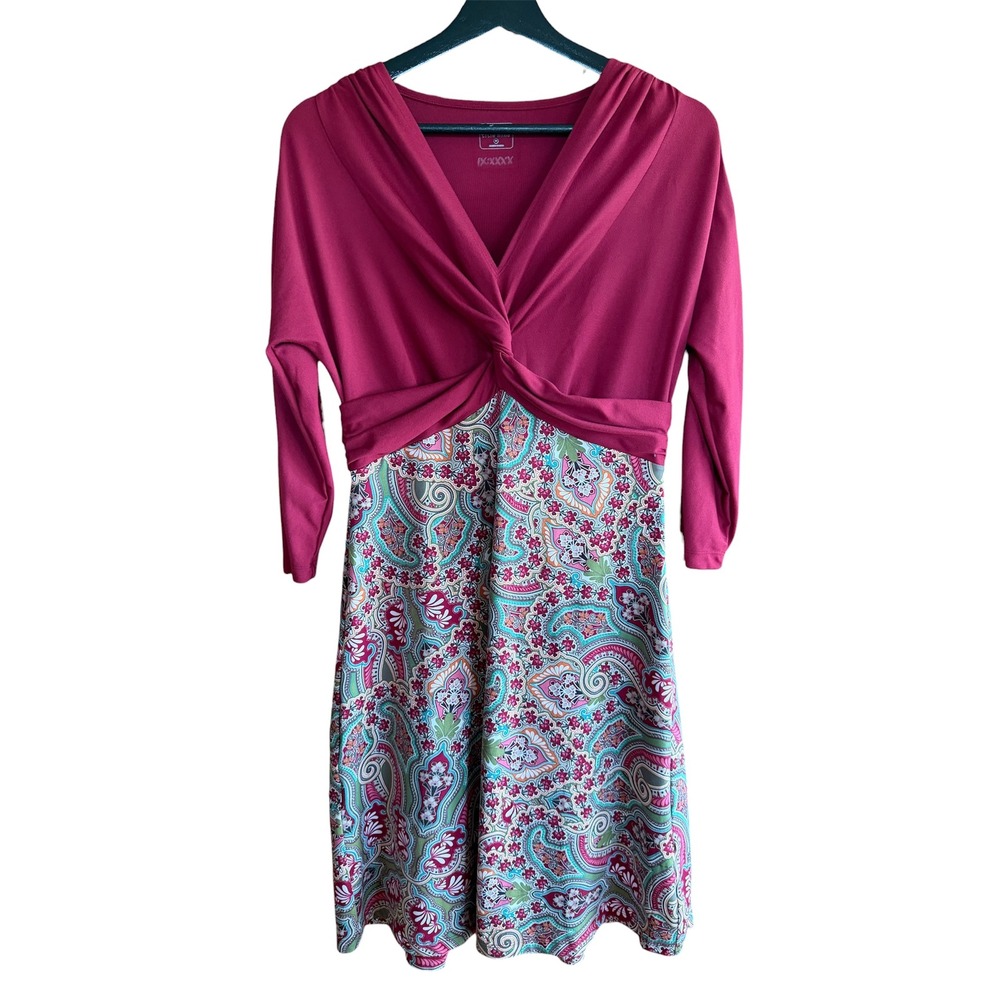 Title Nine Womens M Burgundy Paisley Twist Front Dress Active Athleisure